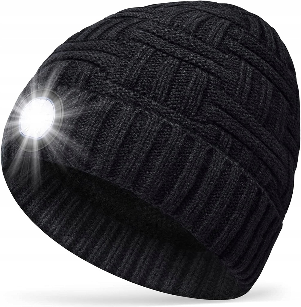 Zimowa ciepła czapka z oświetleniem LED BHP akumulator do 12h 5 jasnych LED