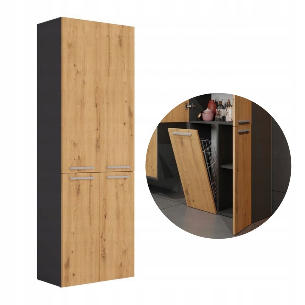 Słupek Łazienkowy z Koszem 60 cm Dąb Artisan Antracyt