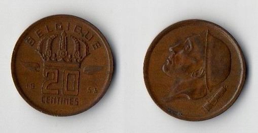 BELGIA 1953 20 CENTIMES NAPIS WALOŃSKI