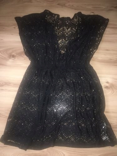 H&M pareo sukienka plażowa ażurowa czarna sexy