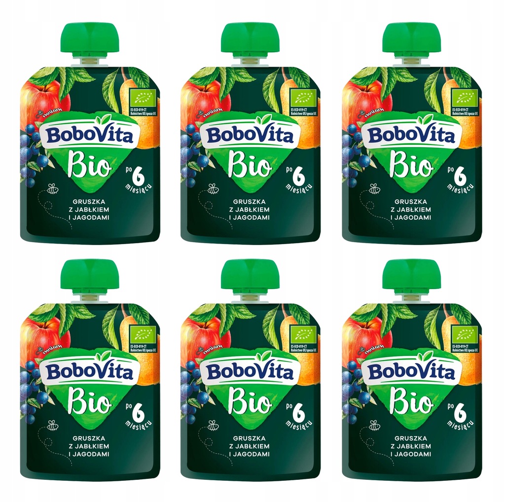 Bobovita BIO Gruszka jabłko jagody 6x80g