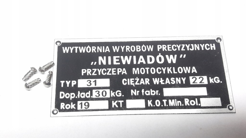 Niewiadów 31 przyczepka motocyklowa TABLICZKA