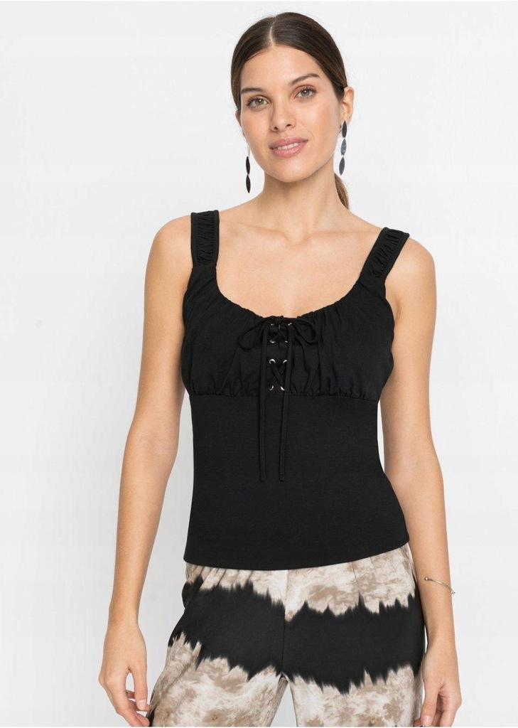 TOP SHIRTOWY ZE SZNUROWANIEM CZARNY 3C2H24 Bonprix 44/46