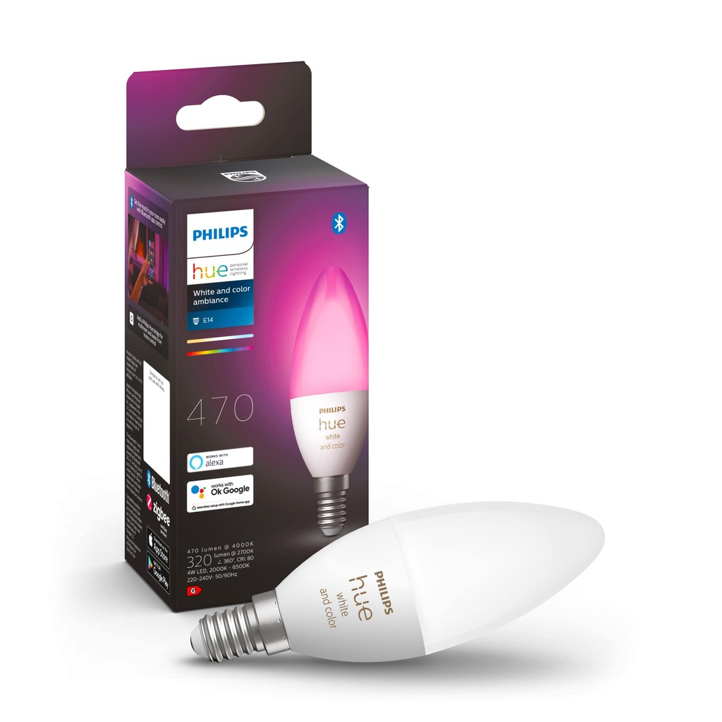 Philips Hue White and color ambiance lampa pojedyncza E14 470lm