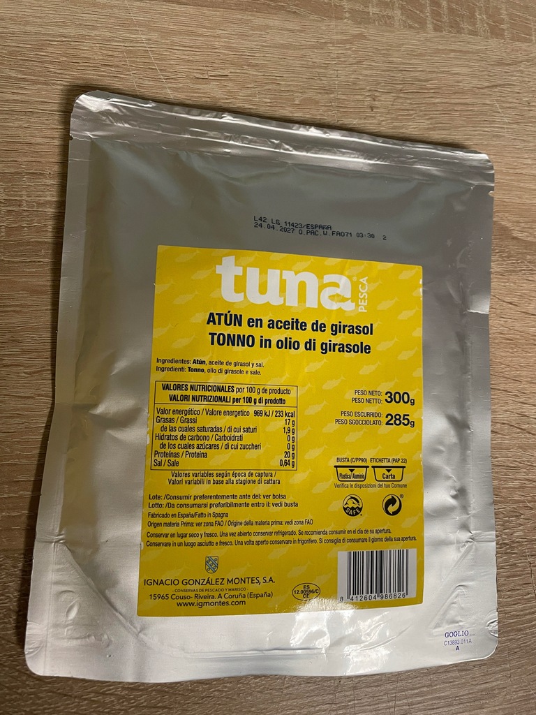 Tonno in olio di grasole Pesca 0,3 kg