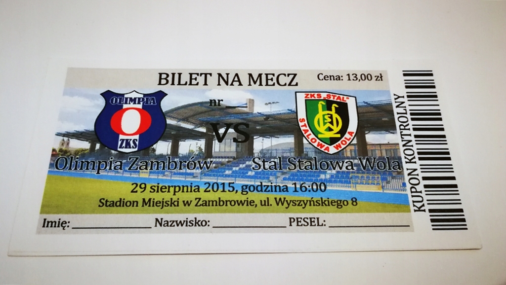 bilet OLIMPIA Zambrów - STAL Stalowa Wola 29.08.15