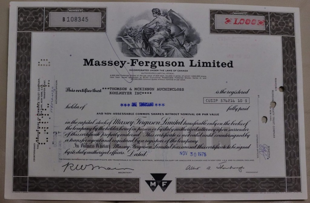 Akcja amerykańska Massey-Fergusson Ltd.