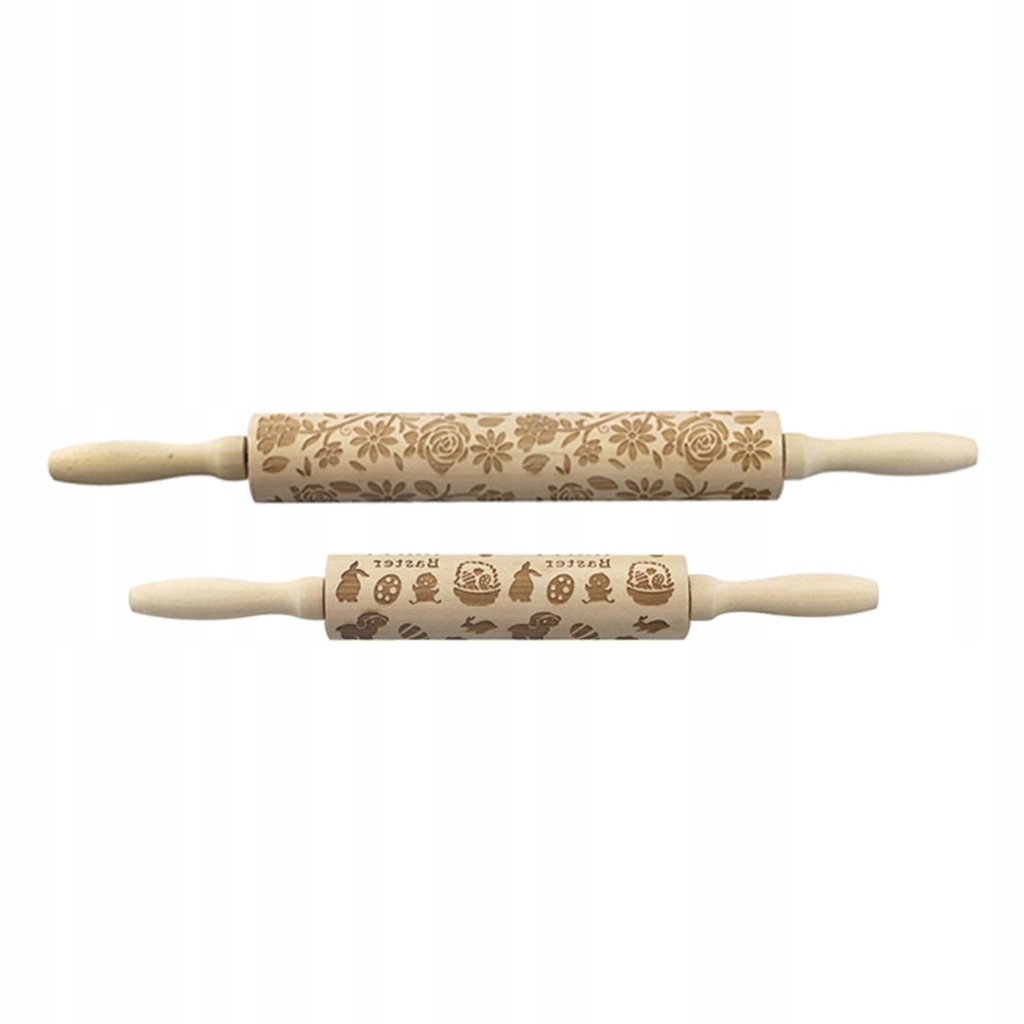 2 x Easter Embossing Wood Rolling Pin Engraved