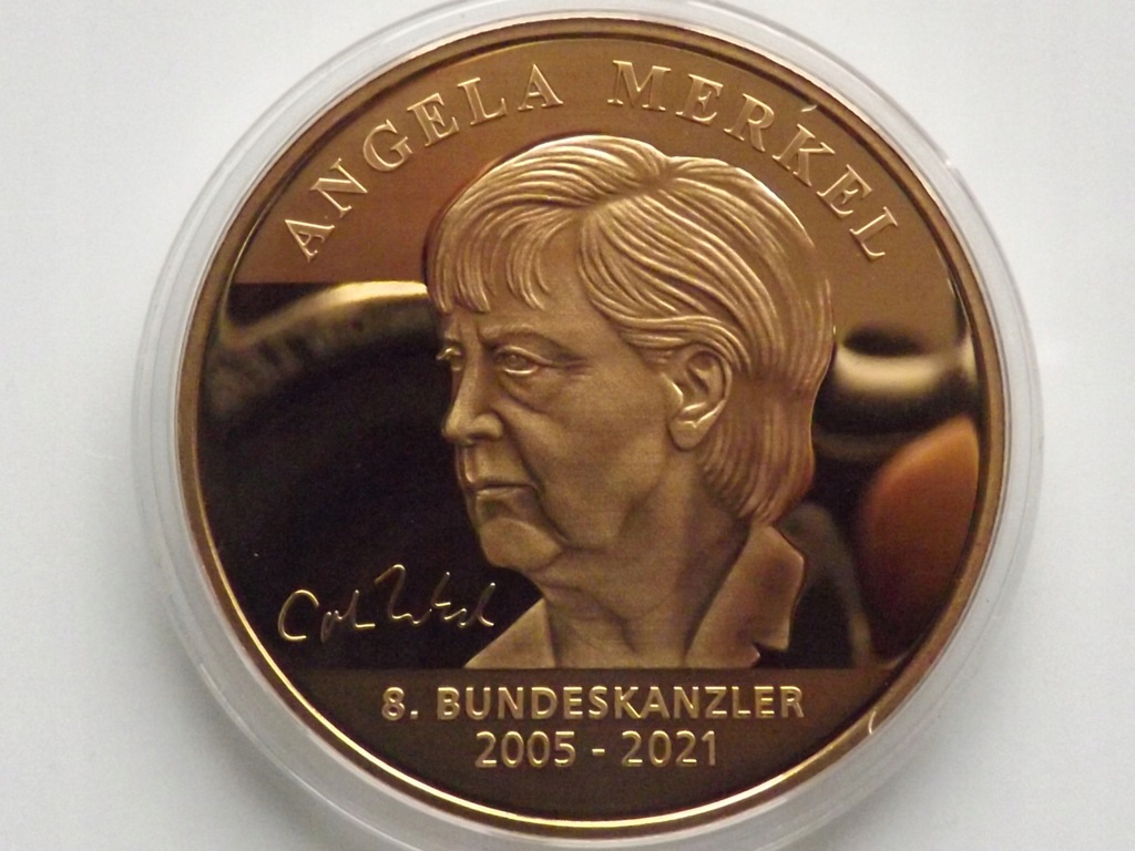 8 Kanclerz Niemiec , Angela Merkel 2005-2021, złocona Lustrzanka , 40 mm