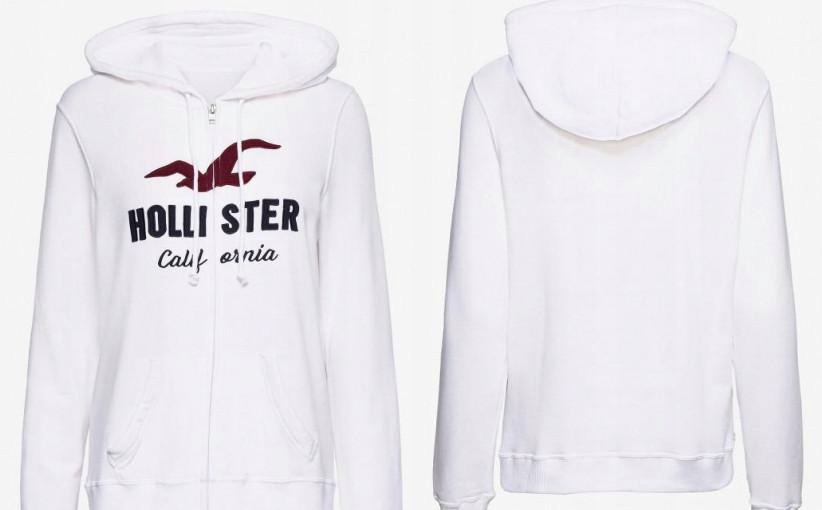 A11O003 BIAŁA BLUZA Z KAPTUREM LOGO HOLLISTER XS