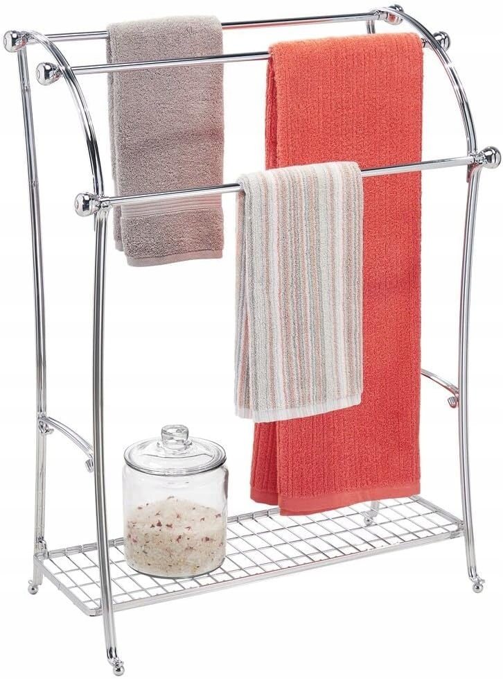 mDesign Duży, metalowy stojak na ręczniki z półką