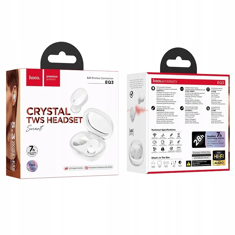 HOCO słuchawki bezprzewodowe / bluetooth stereo TWS Smart true EQ3 białe