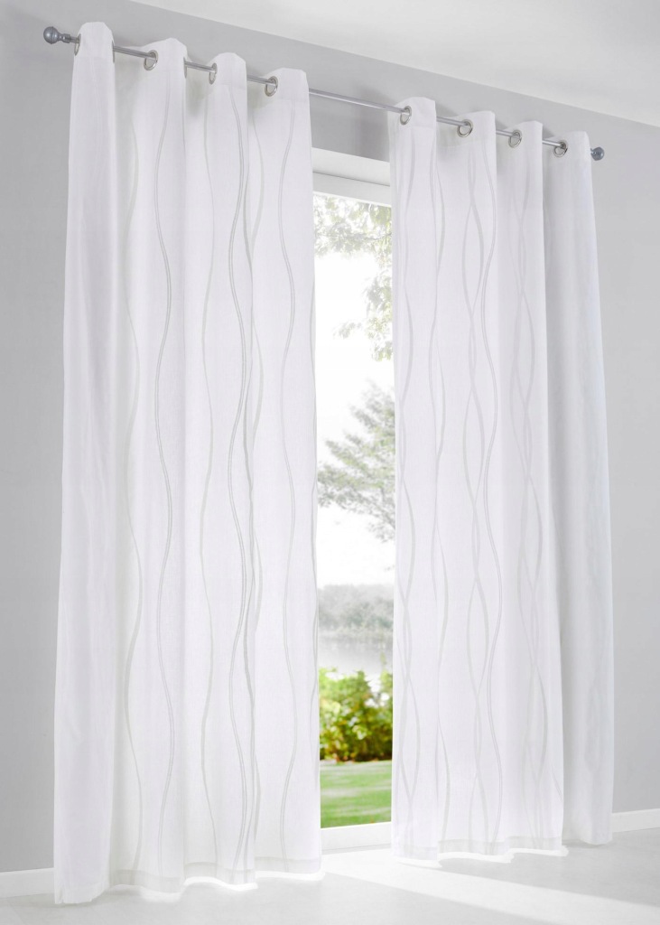 ZASŁONA BIEL WEŁNY Z NADRUKIEM W FALOWANE LINIE 1SZT 2B2G01 Bonprix 135/225