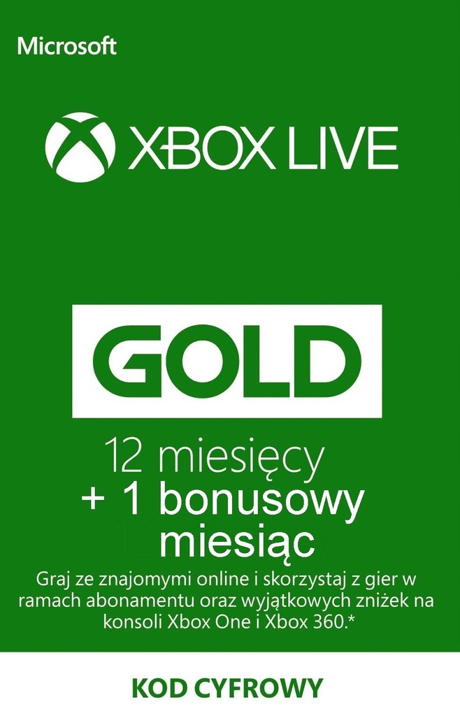 XBOX LIVE GOLD 12+1 mies. KOD GLOBAL