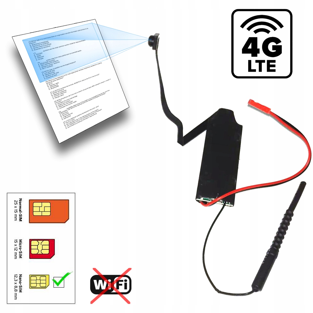 kamera na egzamin do czytania tekstu na kartę sim 4G LTE