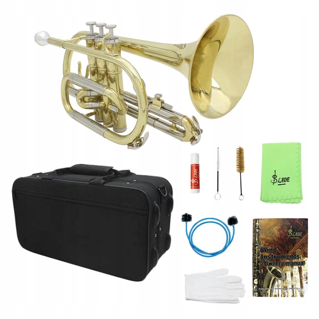 Brass Bb Flat Cornet with Carrying Case, Gloves,