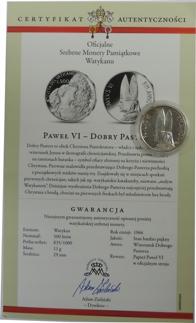 500 LIRÓW 1966 -WATYKAN- PAWEŁ VI - STAN 1 -TL1256