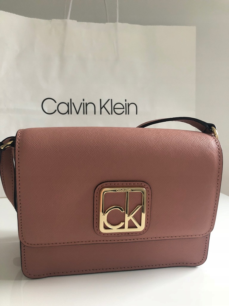 Calvin Klein różowa torebka skóra naturalna LOGO