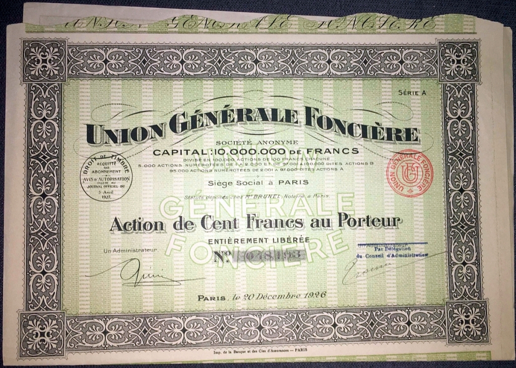 Union Generale Fonciere - 1926 r.