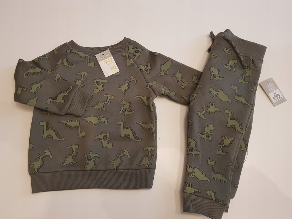 Primark komplet dres dinozaury 9-12 m / 80 cm