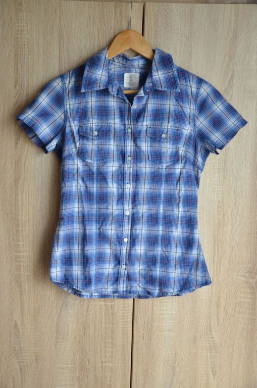 Koszula bluzka na lato w kratkę S 36 niebieska