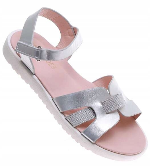 Srebrne dziecięce sandałki Przewniewne letnie sandały dziewczęce 16384 36