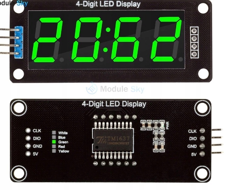 Wyświetlacz LED 4 cyfrowy + sterownik TM1637 zielo