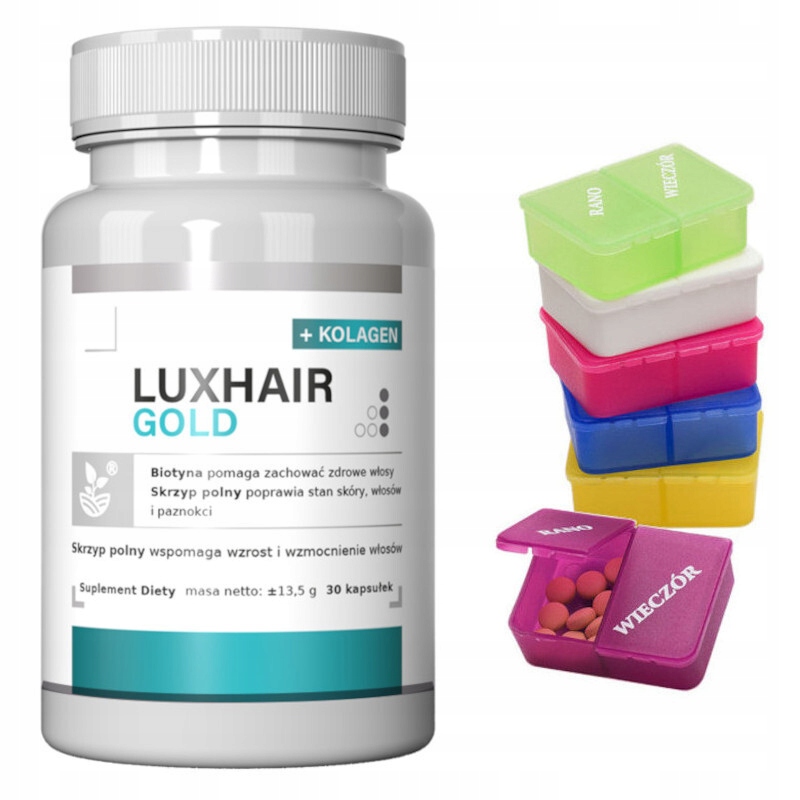 LUXHAIR GOLD Na Zdrowe i Piękne Włosy 30 kaps. + GRATIS