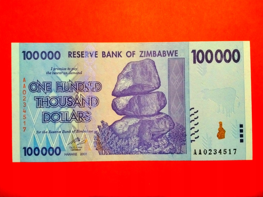 Zimbabwe 100000 Dollars 2008 P75 UNC