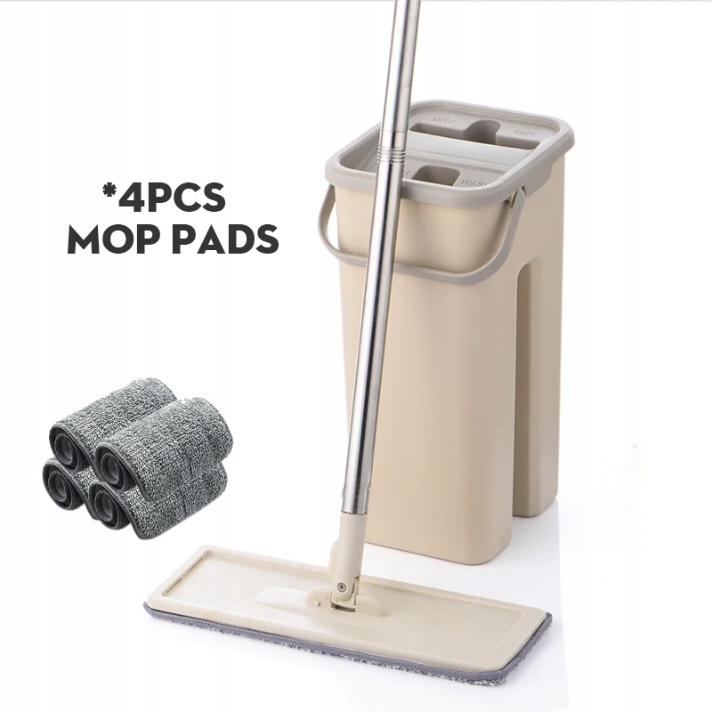 Flat Squeeze Mop and Bucket Hand Free Wringing Floor Cleaning Mop Microfibe