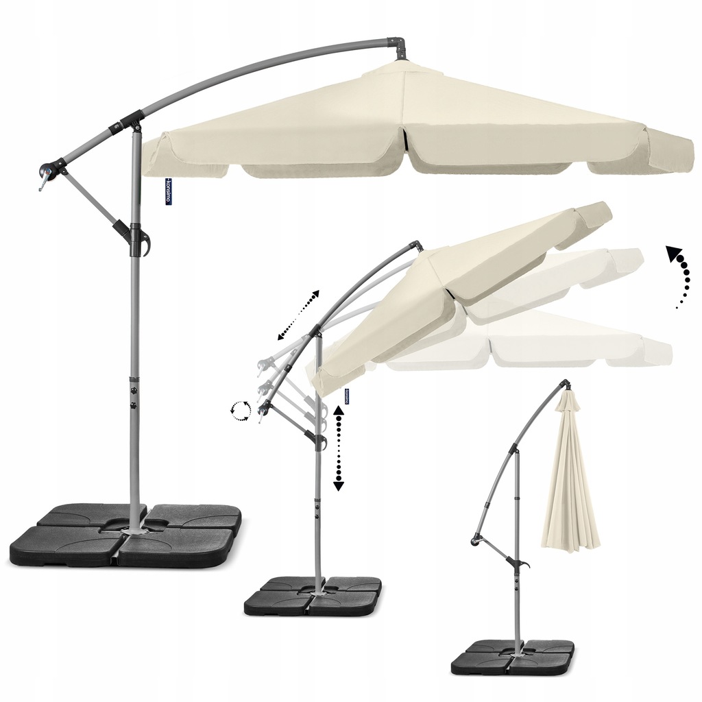 PARASOL OGRODOWY DUŻY 350CM REGULOWANY + PODSTAWA