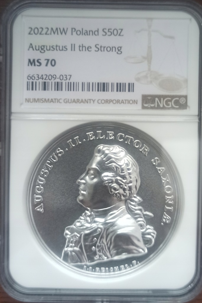 50 zł August II Mocny NGC MS70 Grading Skarby Stanisława Augusta SSA