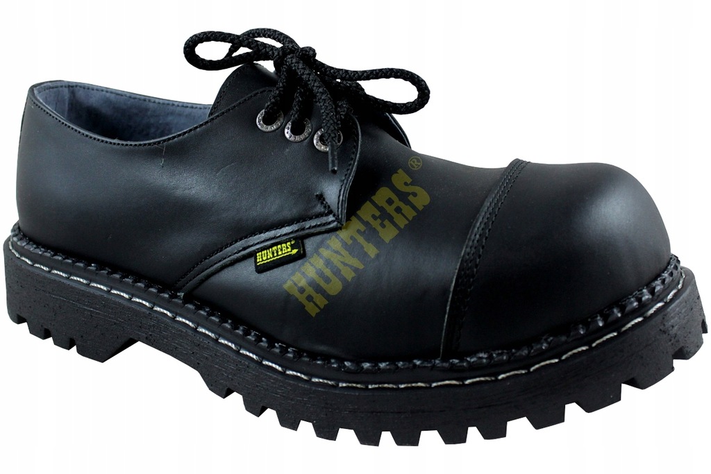 GLANY HUNTERS STEEL-NOSE 3-oczka NISKIE SKÓRA naturalna CZARNE 43