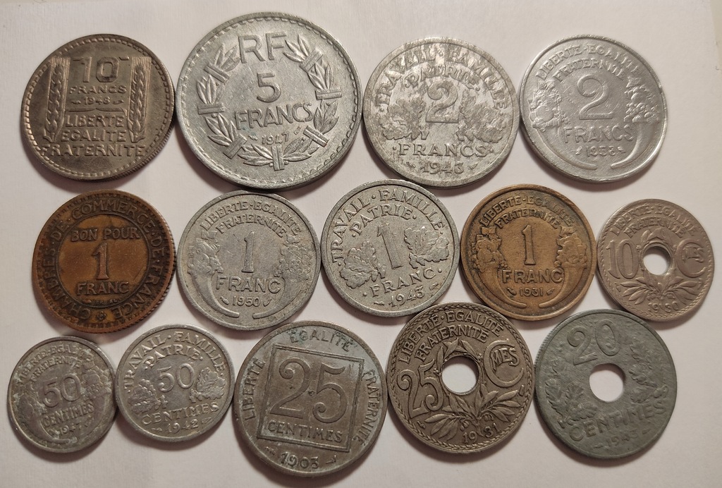 Zestaw przedwojennych i starych monet Francja