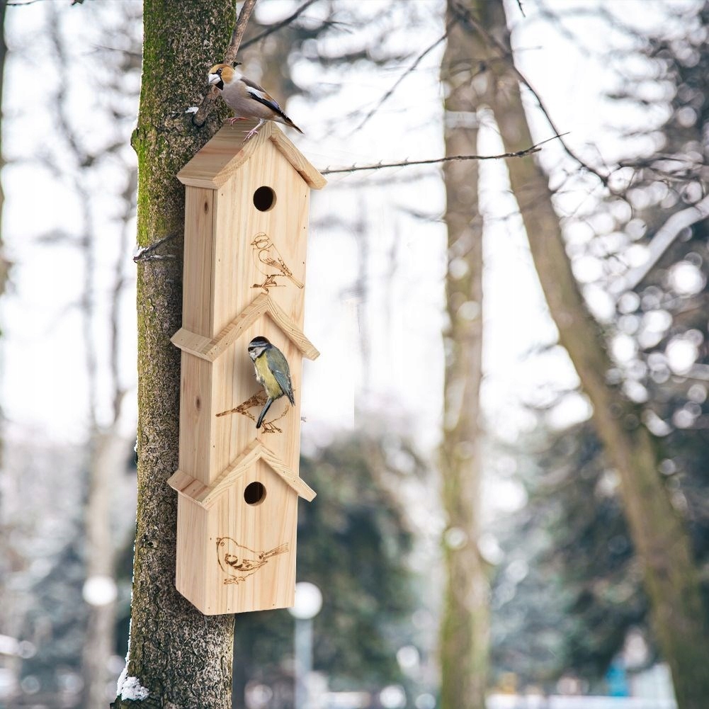 Budka lęgowa 3-piętrowa dla ptaków drewniana / dom