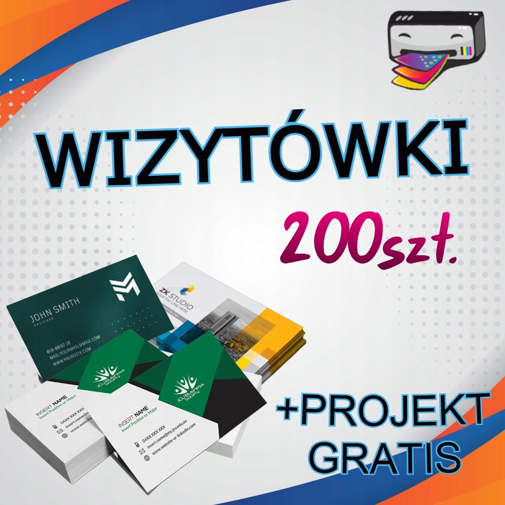 WIZYTÓWKI 200 sztuk + PROJEKT GRATIS - kreda 350g