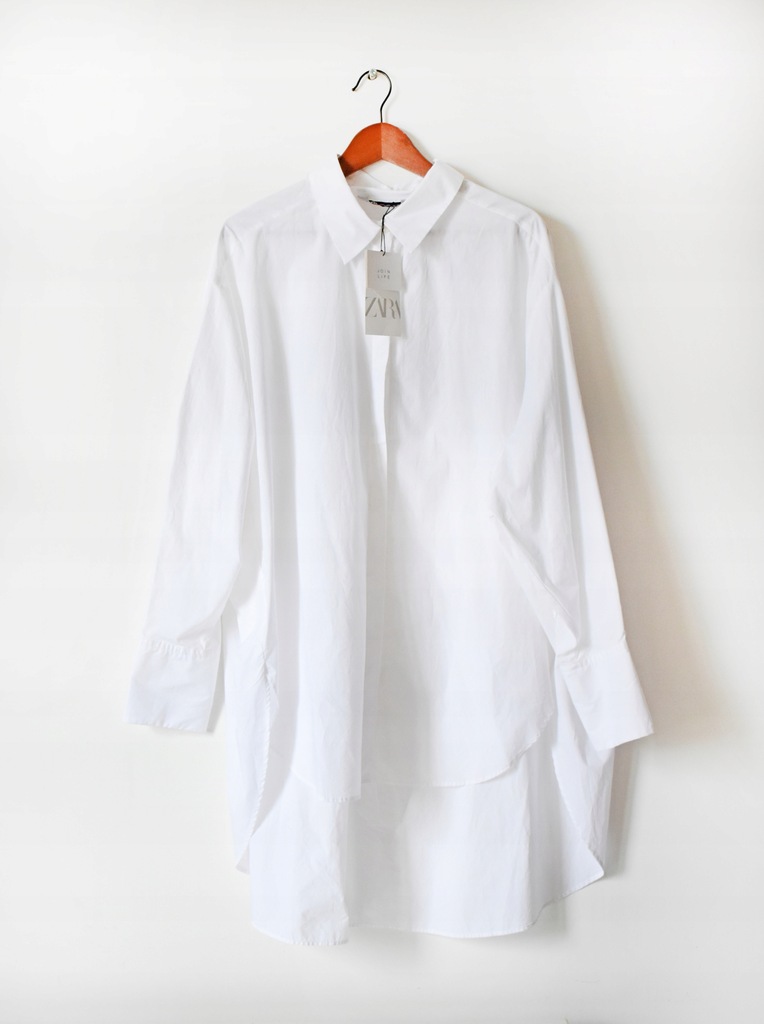 Biała popelinowa koszula oversize ZARA L
