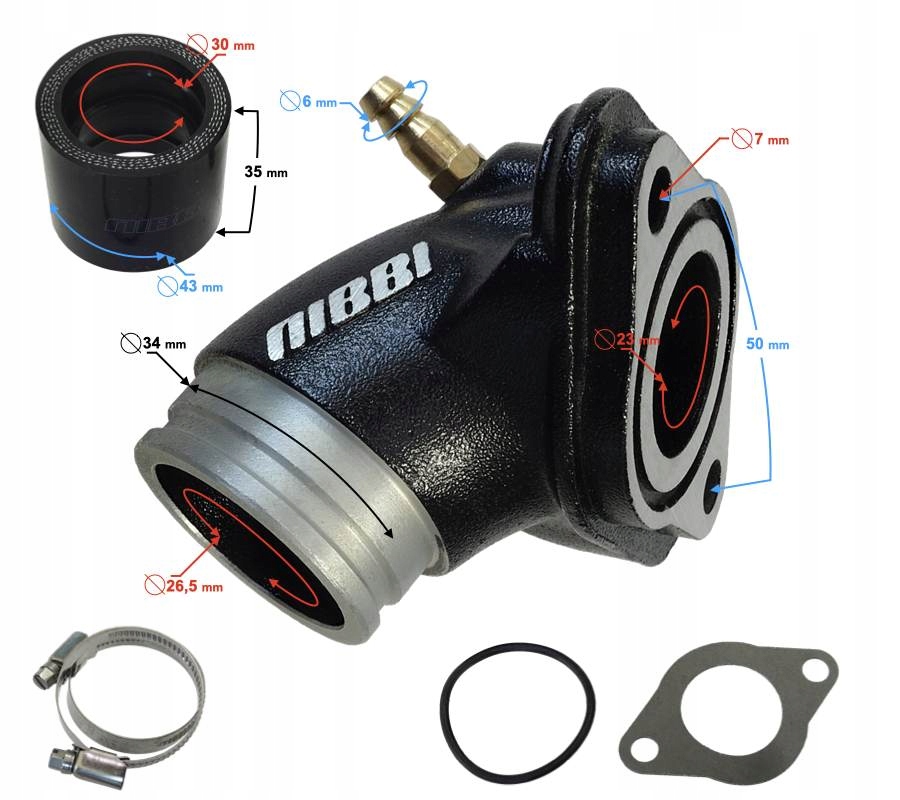 Króciec ssący gaźnika nibbi rs26mm 23mm MotoGeneric