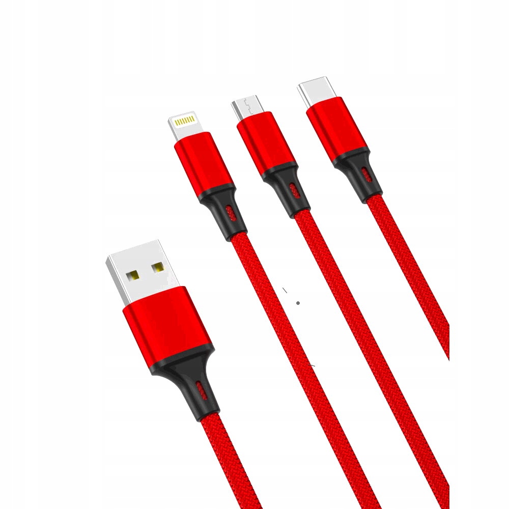 Kabel Przewód 3w1 USB Lightning Micro B Typ C 1.2m