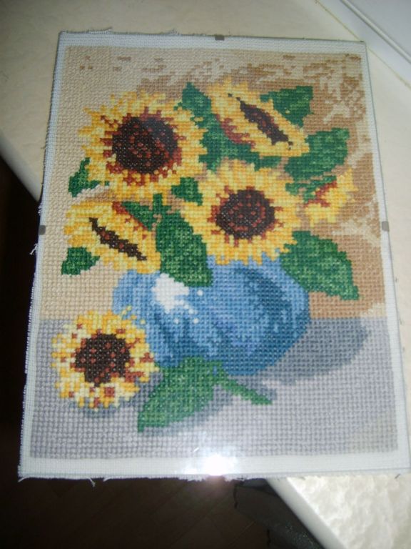 haftowany obraz słoneczniki kwiaty w antyramie