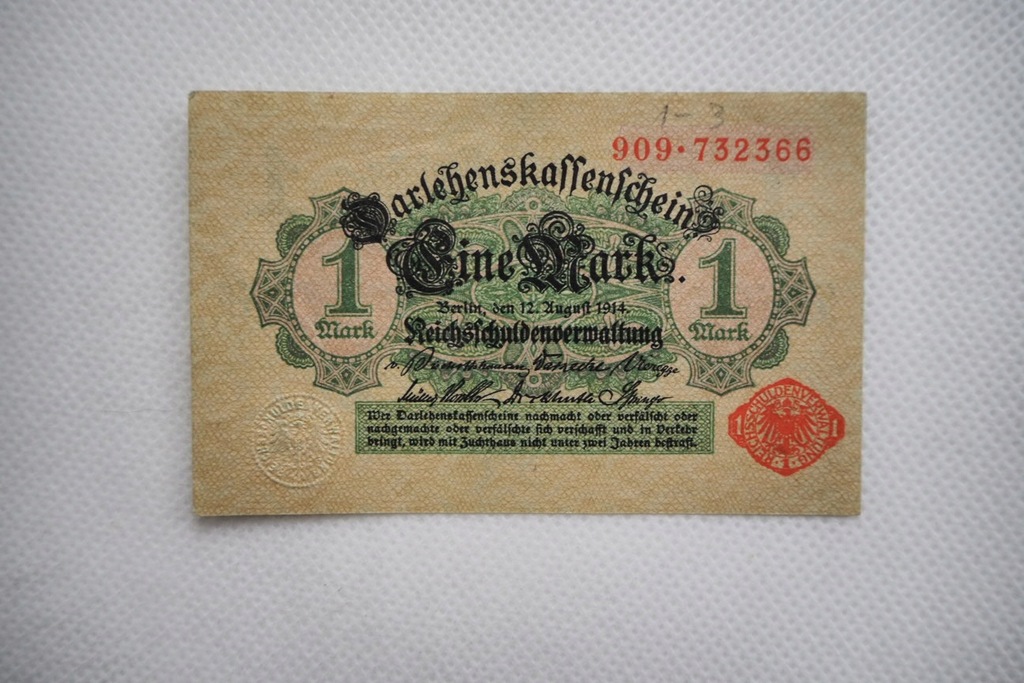 Banknot stary Niemcy - 1 Marka 1914 - stan dobry