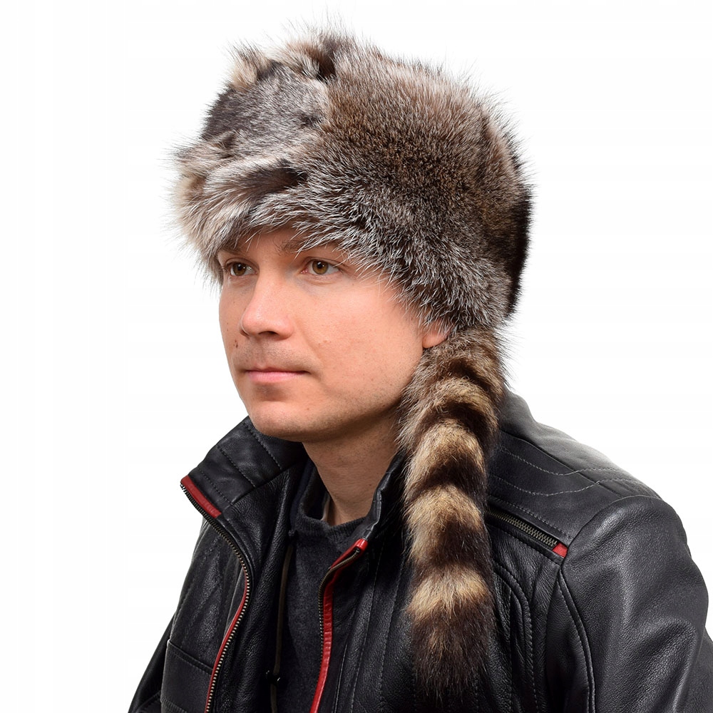Купить Мужская шапка-траппер из меха енота с хвостом: отзывы, фото и ...