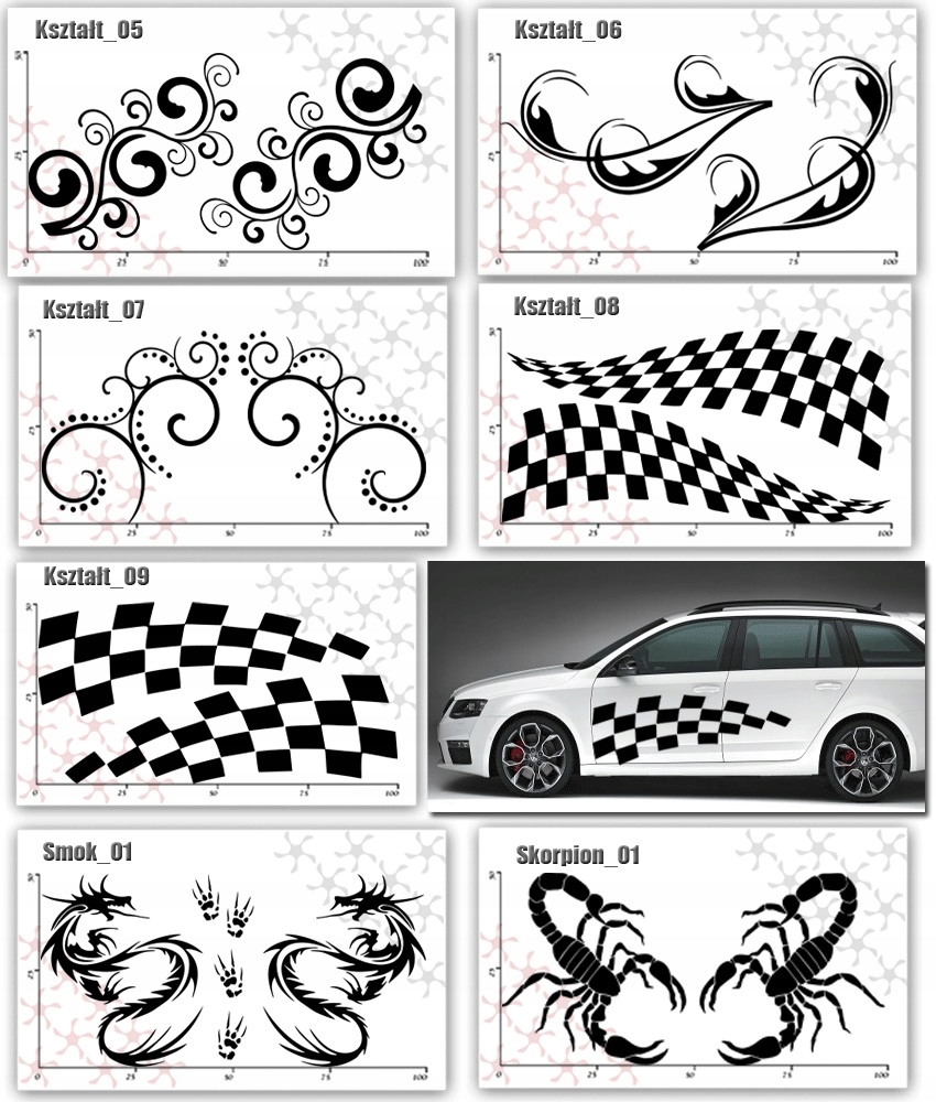 NAKLEJKI na samochód AUTO bok różne wzory 50X100 - 9483428074