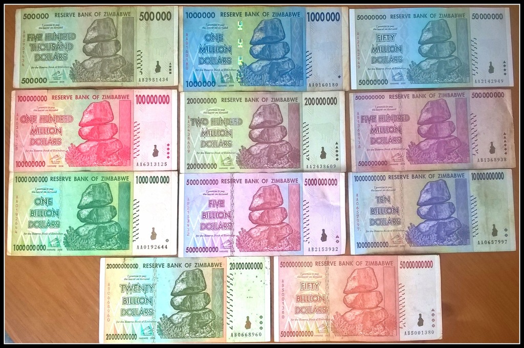 Zestaw11szt. banknotów Zimbabwe 2008r.