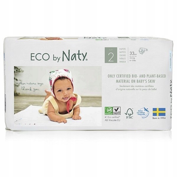 NATY Pieluchy jednorazowe roz2, 3-6 kg, 33 szt EKO