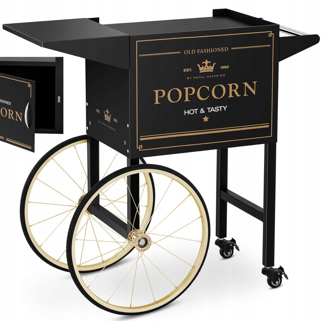 Wózek podstawa do maszyny do popcornu z szafką retro 51 x 37 cm - czarno-zł
