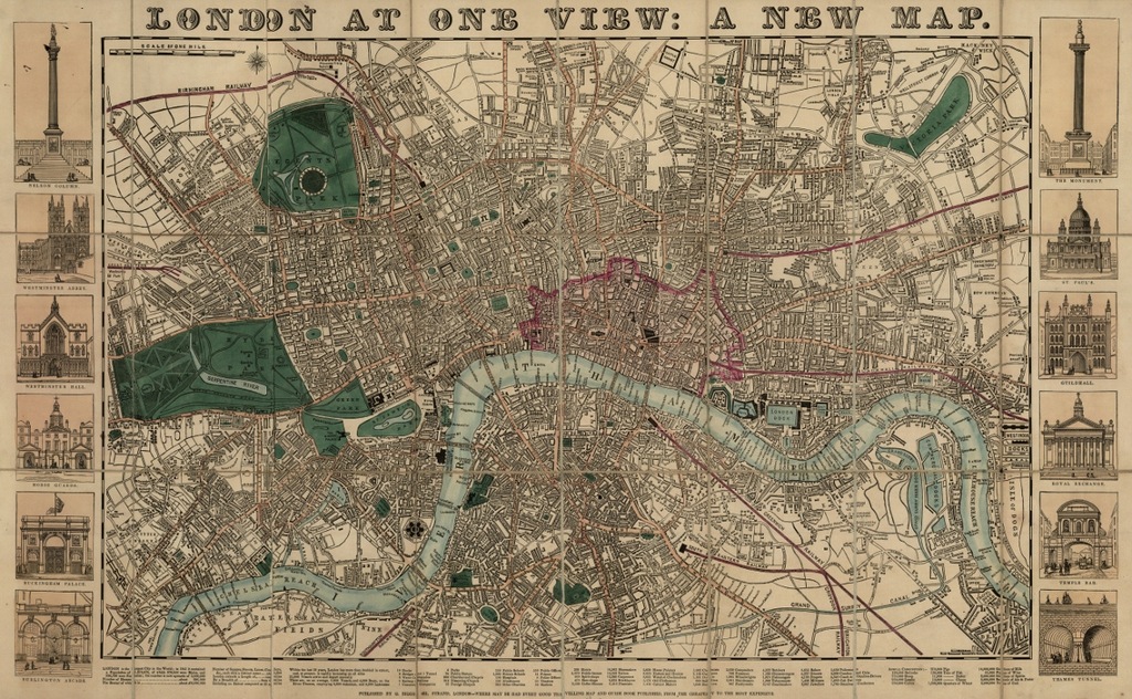 Londyn plan z 1842 r. DUŻY 94 x 58 cm. reprint.