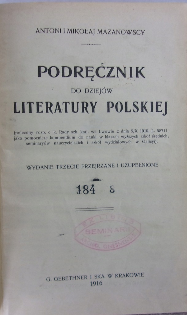 Podręcznik do dziejów literatury Polskiej