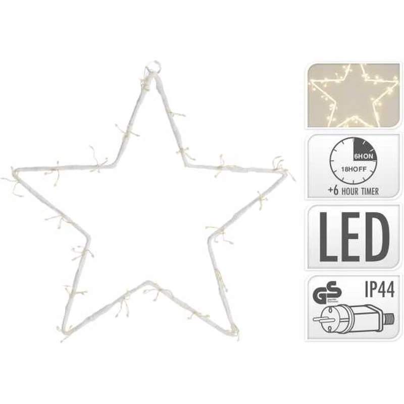 Gwiazda świąteczna druciana 80LED biała 30cm zasilanie sieciowe