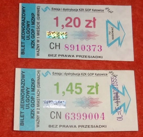 2 stare bilety autobusowe ulgowe KZK GOP Katowice